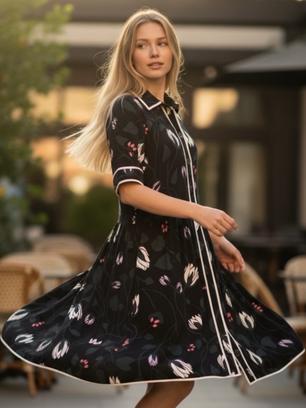 kate spade New York Chic Minimalist Deco Bloom Crepe Shirtdress Dress Size 12